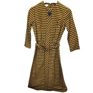 Vintage Carole King 1970 Original Yellow Gingham Midi Dress Size 11 (1012)